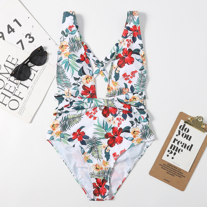 Printed One-Piece Bikini Swimsuit Triangle Multicolor