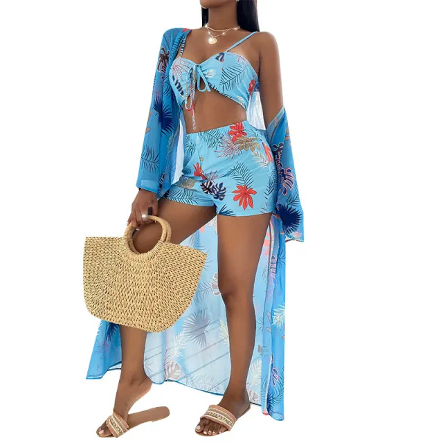 Swimsuit European And American Three piece Suit Blue - Shop at LoveMi