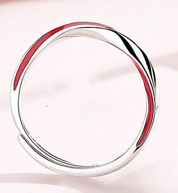 Silver Couple Ring Japanese And Korean Personality Red Mobius Ring Silver couple ring Japanese and Korean personality red Mobius ring