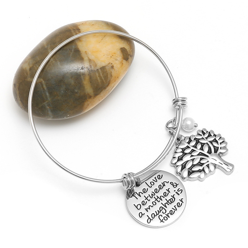 Jewelry Simple Mirror Engraved Letters Round Card Tree Of Life Bracelet Adjustable Stainless Steel Bracelet