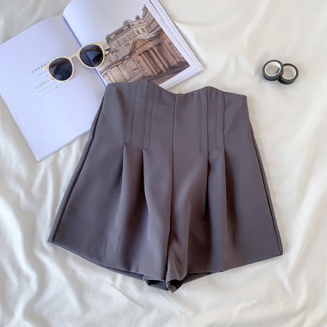 High waisted, Showy, Long legged, Casual Wide leg Shorts, Women's Loose A line Suit Pants Trendy Gray - Shop at LoveMi