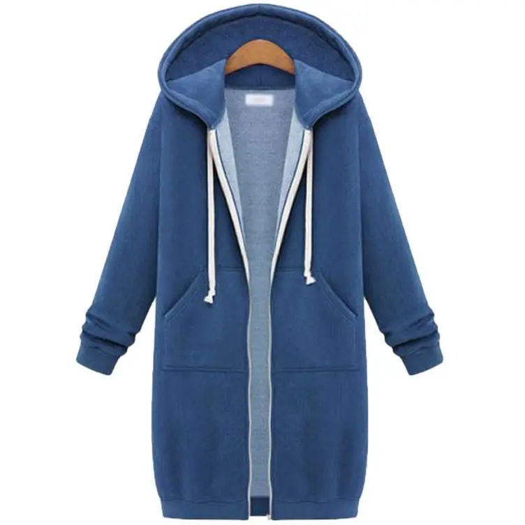 Hooded long-sleeved winter sweater women's jacket in a long thick shirt - Light Blue