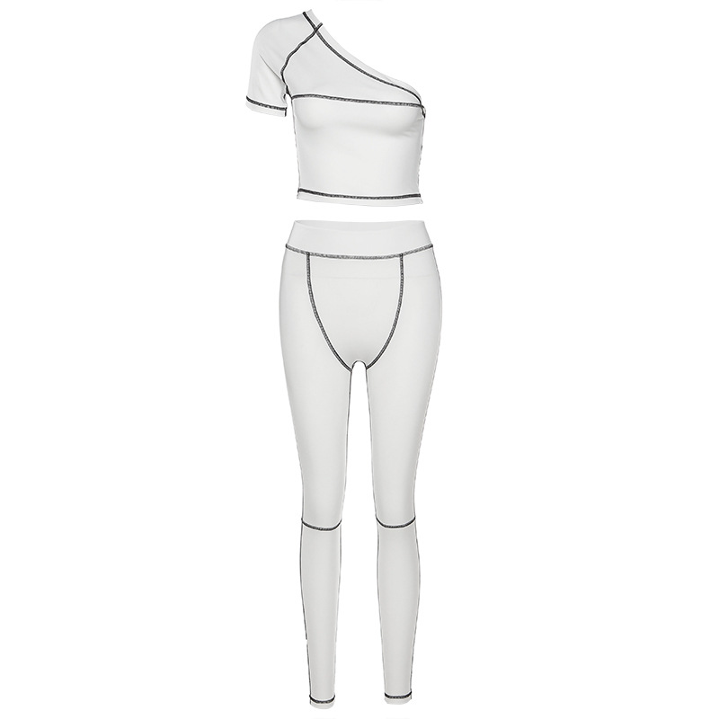 Summer New Women'S Sexy One-Shoulder Line Tight Sports Suit