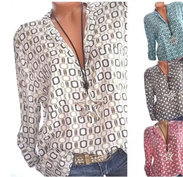 Ladies Pocket Stand Collar Long Sleeve Shirt