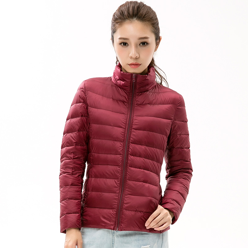 Lightweight Down Jacket Women's Solid Color Stand up Collar Wine - Shop at LoveMi