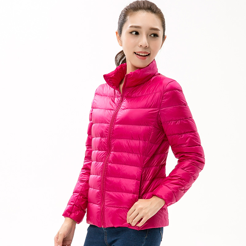 Lightweight Down Jacket Women's Solid Color Stand up Collar Red - Shop at LoveMi