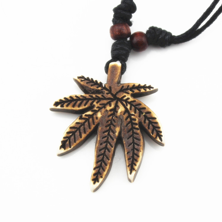 European And American Style Hemp Leaf Imitation Bone Necklace Pendant