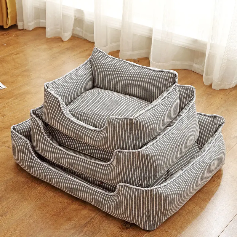 Four Seasons Available Cotton and Linen Striped Pet Nest