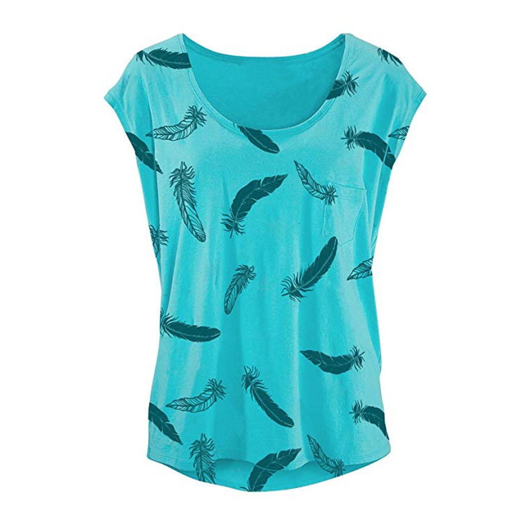 Summer Amazon Aliexpress European And American Hot Style Round Neck Feather Print Simple Loose Women's Vest