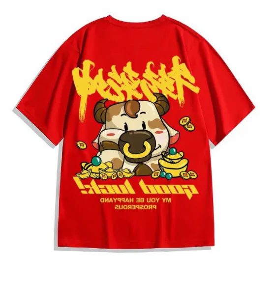 Red Shortsleeved Tshirt Men's Ins Plus Size Couple Wear Cotton Loose Half Top W86Color - Shop at LoveMi