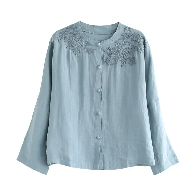Large Size Loose Solid Color Western Style All-match Linen Top Sunscreen Clothing
