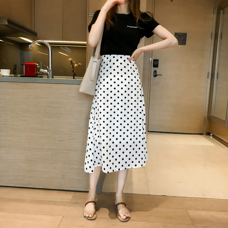 Title 3, New Retro Style Polka Dot Chiffon Skirt. A vers...