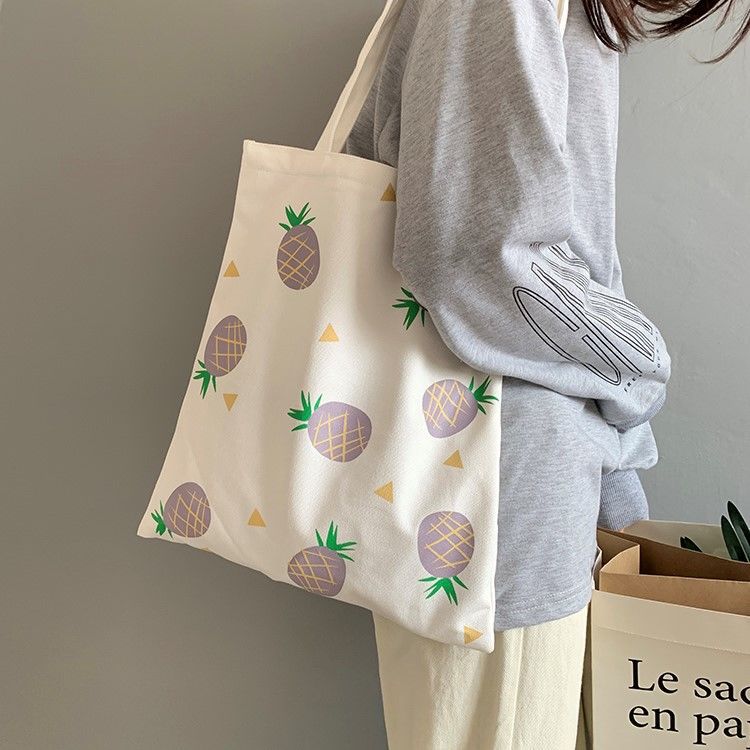 New Fashion Pineapple Fruit Canvas Bag Women'S Single Shoulder Japanese Harajuku Style Student Cotton Ins Bag Women Canvas