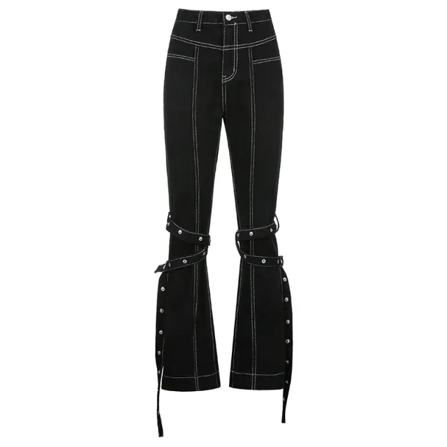 Slim Trousers Street Streamer Casual Jeans Black - Shop at LoveMi