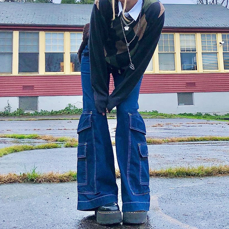 Women's High-waist Casual Trousers With Pocket Drape Bootcut Jeans