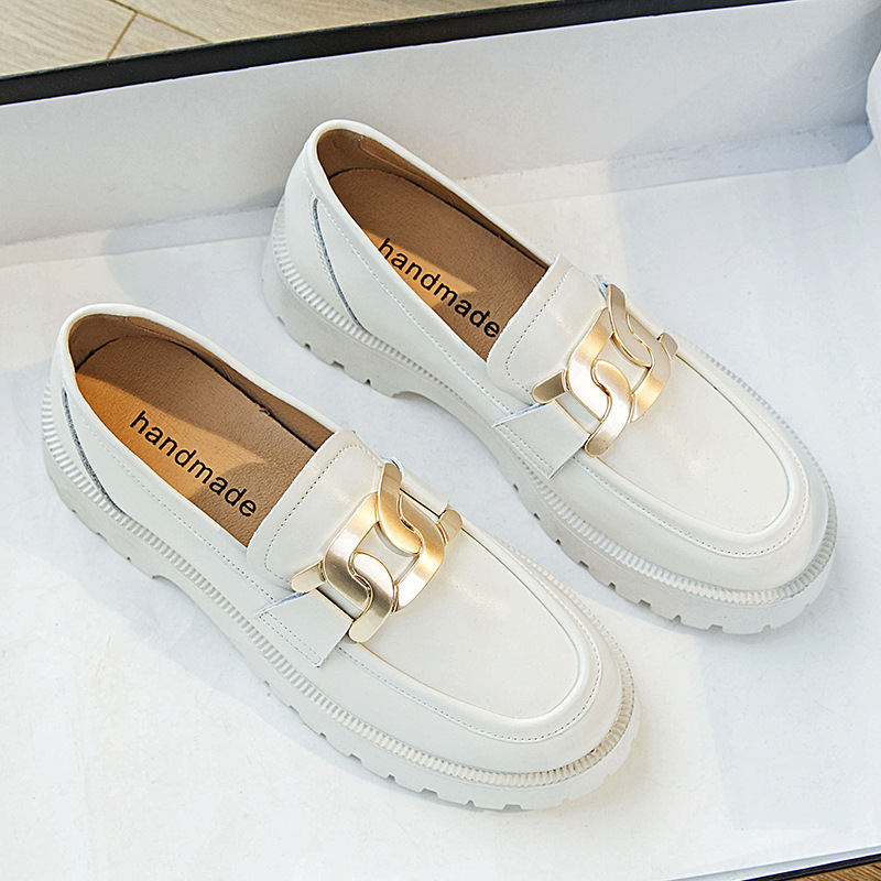 Small Leather Shoes Women'S Patch Leather Thick-Soled Thick Heel Sports And Leisure