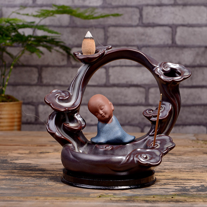Ceramic Incense Burner Backflow Incense Burner Creative Ornaments Ceramic Backflow Incense Antique Purple Sand Aromatherapy Burner – Quiet thinking auspicious clou