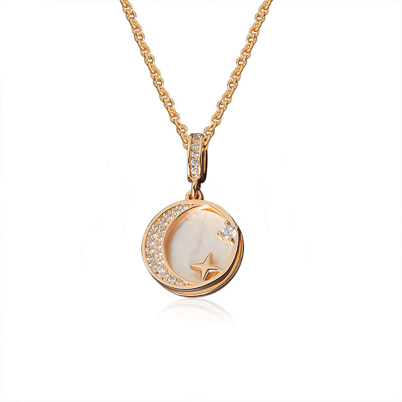 New Korean Version of Simple Temperament Round Brand Zircon Pendant Sun, Moon and Stars Clavicle Chain Necklace for Women
