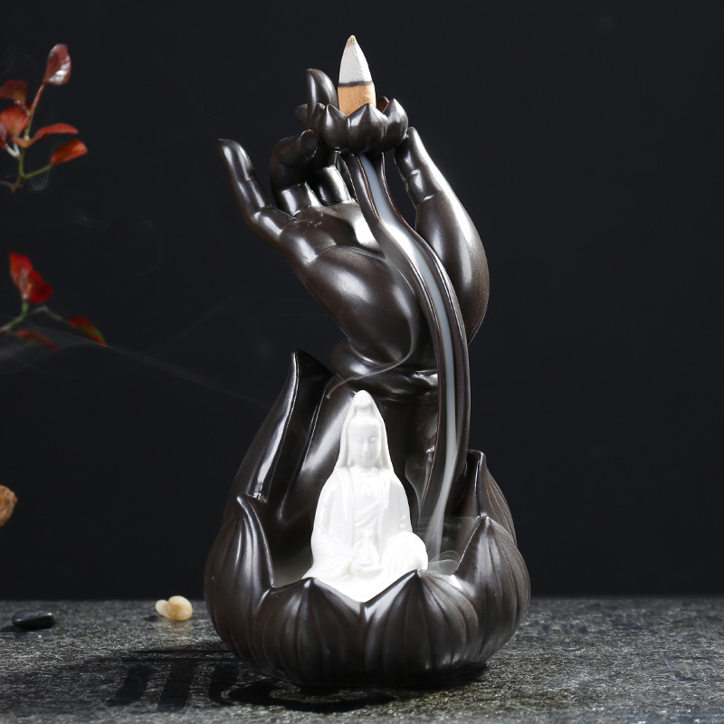 Lotus Bergamot Backflow Incense Burner Creative Ornaments Guanyin Tathagata Ceramic Incense Burner Crafts – Fuze Tianxia White Porcelain M
