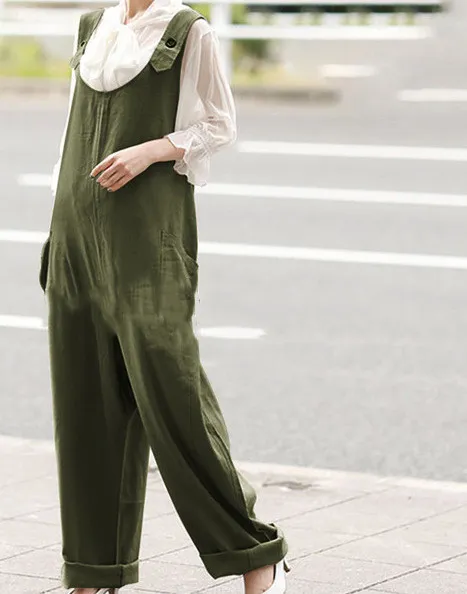 Ladies Loose And Breathable Solid Color Jumpsuit Green - Shop at LoveMi