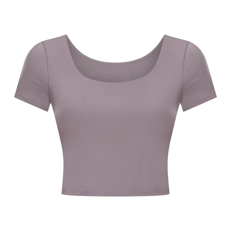 Pure Colour Nude Yoga Short T Women With Chest Pad - Honey Grapefruit