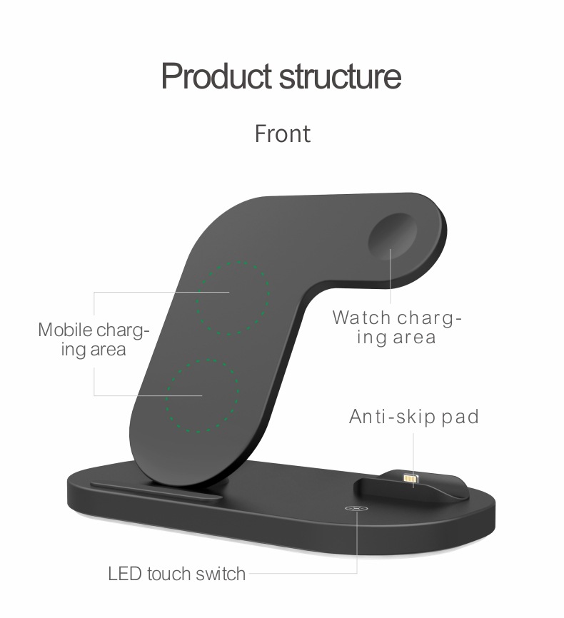Compatible with Apple, Support De Chargeur Sans Fil Rapide Qi 15W Pour iPhone 12Pro XR Watch 3 en 1, Station De Charge Pliable Pour Airpods Pro IWatch