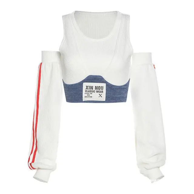 Long sleeves off the shoulder short versatile T shirt woman White - Shop at LoveMi