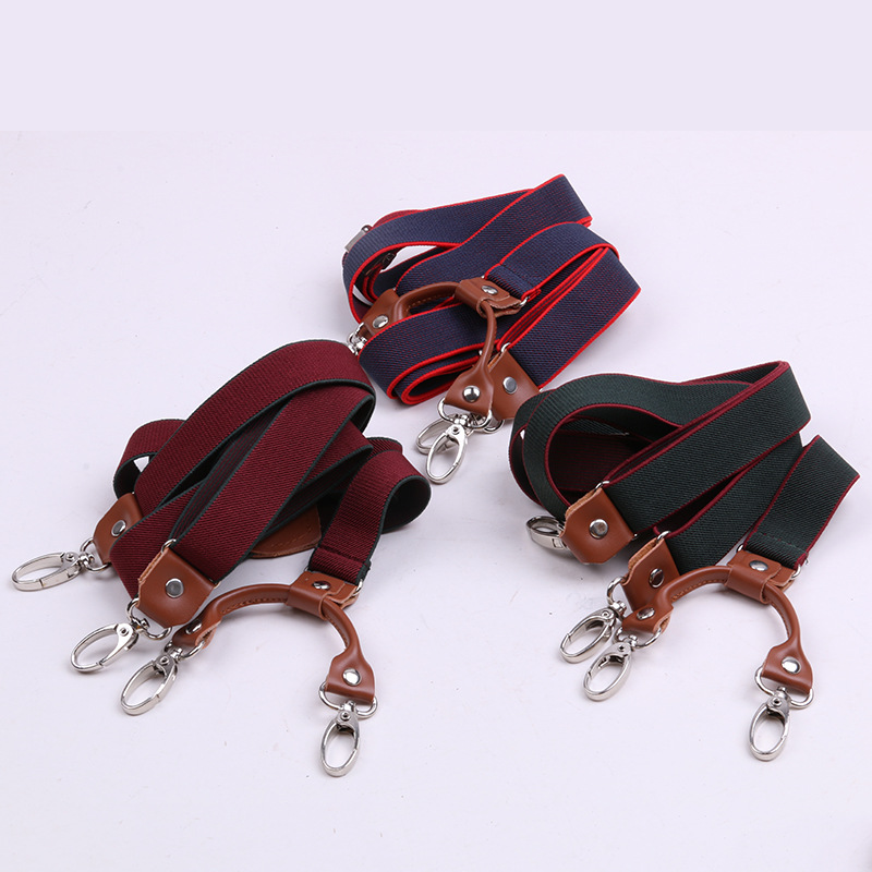 Hook Type Strap Clip Adult Suspenders Elastic 2.5Cm Contrast Stripe Hook Buckle Trousers Jeans Suspenders