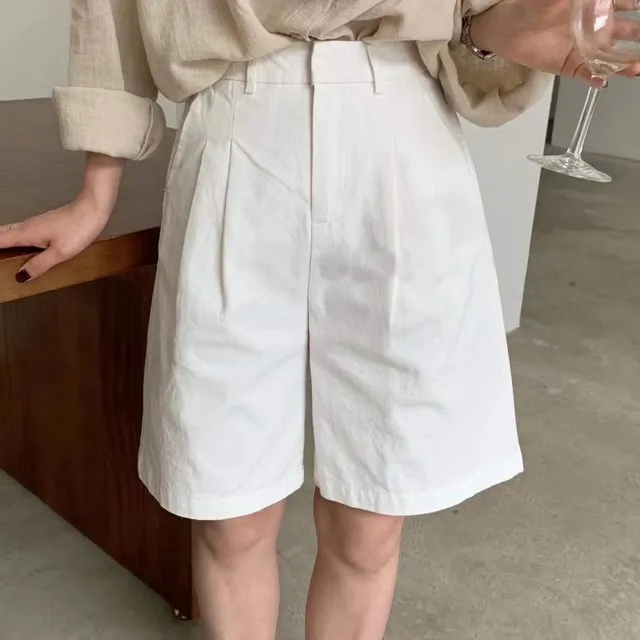 Linen Shorts Streetwear Toppies White Wide-Leg Woman High - White
