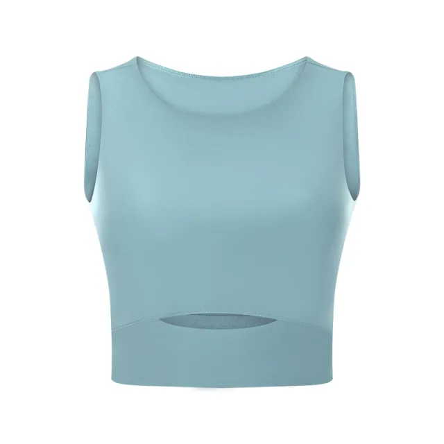 Yoga Top Women'S Round Neck Sleeveless Fashion Breathable Running Sports Fitness Vest Cyan - Shop at LoveMi