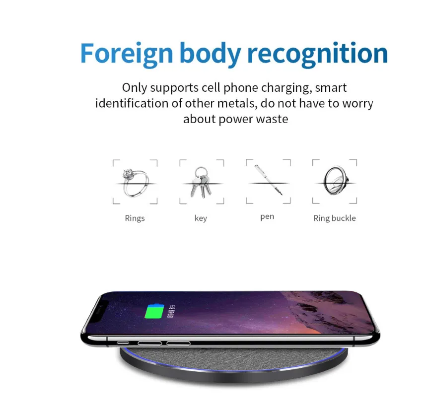 Qi Standard Ultra-Thin Fabric Aluminum Alloy Fast Charge Wireless Charger 15W Fast Charge Fast Charger Disc Wireless Charger – image 3