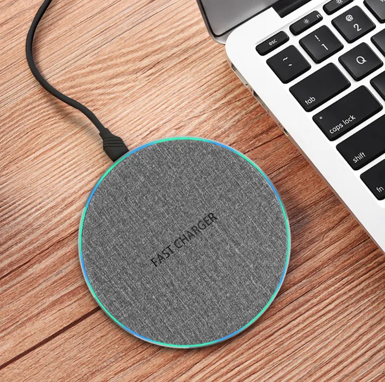 Qi Standard Ultra-Thin Fabric Aluminum Alloy Fast Charge Wireless Charger 15W Fast Charge Fast Charger Disc Wireless Charger – image 2