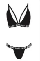 Sexy And Sexy Hollow Letter Three-Point Women'S Split Bra - Black - View 1