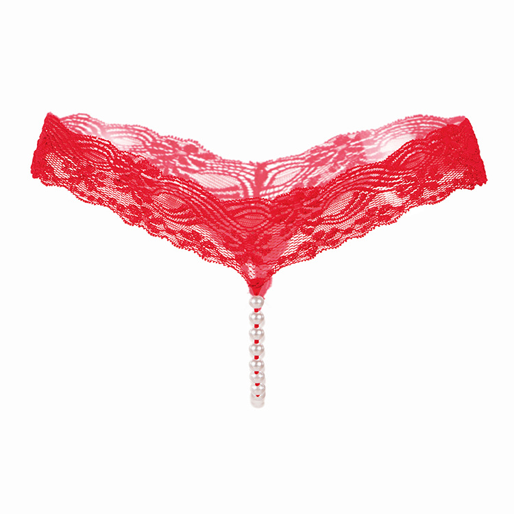 Original Simple Color Sexy Lace T Pants, Pearl Massage Panties, Women'S Transparent Seamless Sexy Thong 2142 Red - Shop at LoveMi