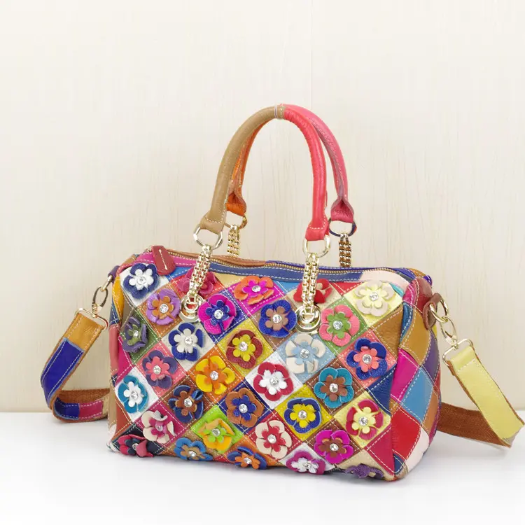 Cowhide Handbags Color Flower