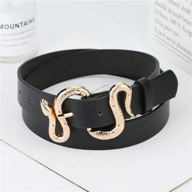 Fashion Snake Buckle Pu Belt All Match Simple Jeans Suit Belt Black - Shop at LoveMi