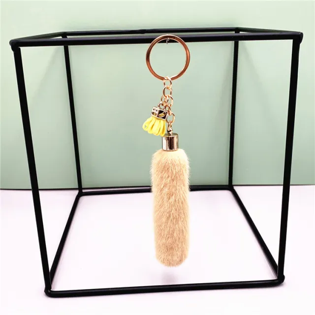 Faux Mink Fur Key Chain Bag Charms Pendant Tassel Fluffy Car Key Ring Accessories Khaki - Shop at LoveMi