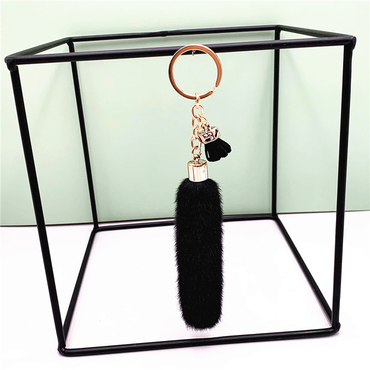 Faux Mink Fur Key Chain Bag Charms Pendant Tassel Fluffy Car Key Ring Accessories Black - Shop at LoveMi