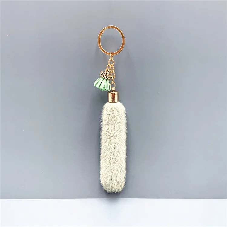 Faux Mink Fur Key Chain Bag Charms Pendant Tassel Fluffy Car Key Ring Accessories - Green