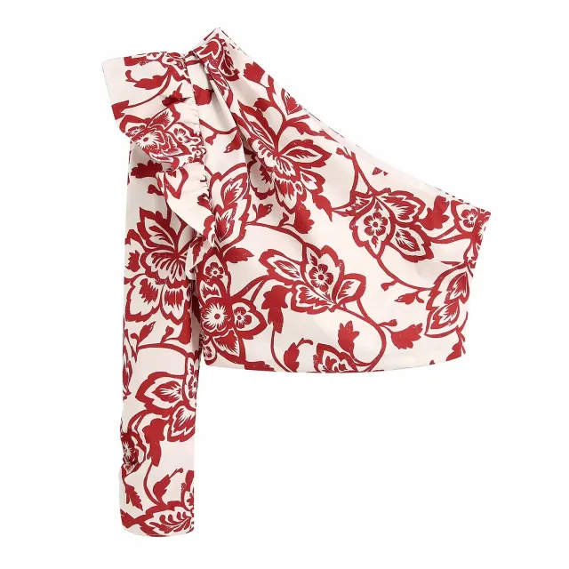 Summer New Style European And American Bohemian Tropical Style Printed Suit One Shoulder Top Ruffle Half Skirt Red - Shop at LoveMi