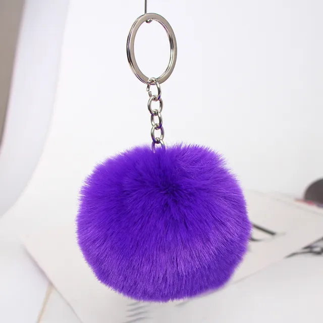 20 Colors Fluffy Fur Pom Pom Keychain Soft Faux Fur like Ball Car Keyring Key Holder Women Bag Pendant Jewelry Dark Purple - Shop at LoveMi