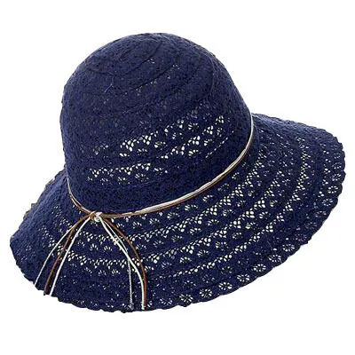Korean Lace Cut Out Sun Visor Women Spring And Summer Leisure All Kinds Of Fishermen Hat Folding Sun Protection Beach Hat Navy - Shop at LoveMi