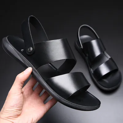 Thick-soled Casual Sandals And Slippers Cowhide Beach Shoes