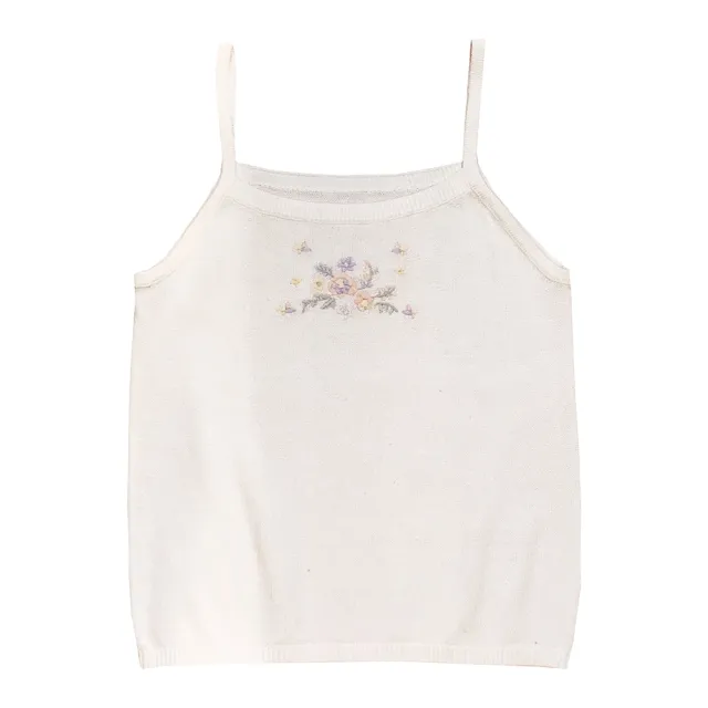 Retro Gentle Cream Color Flower Summer Cute Girl Knitting With A Small Sling White - Shop at LoveMi
