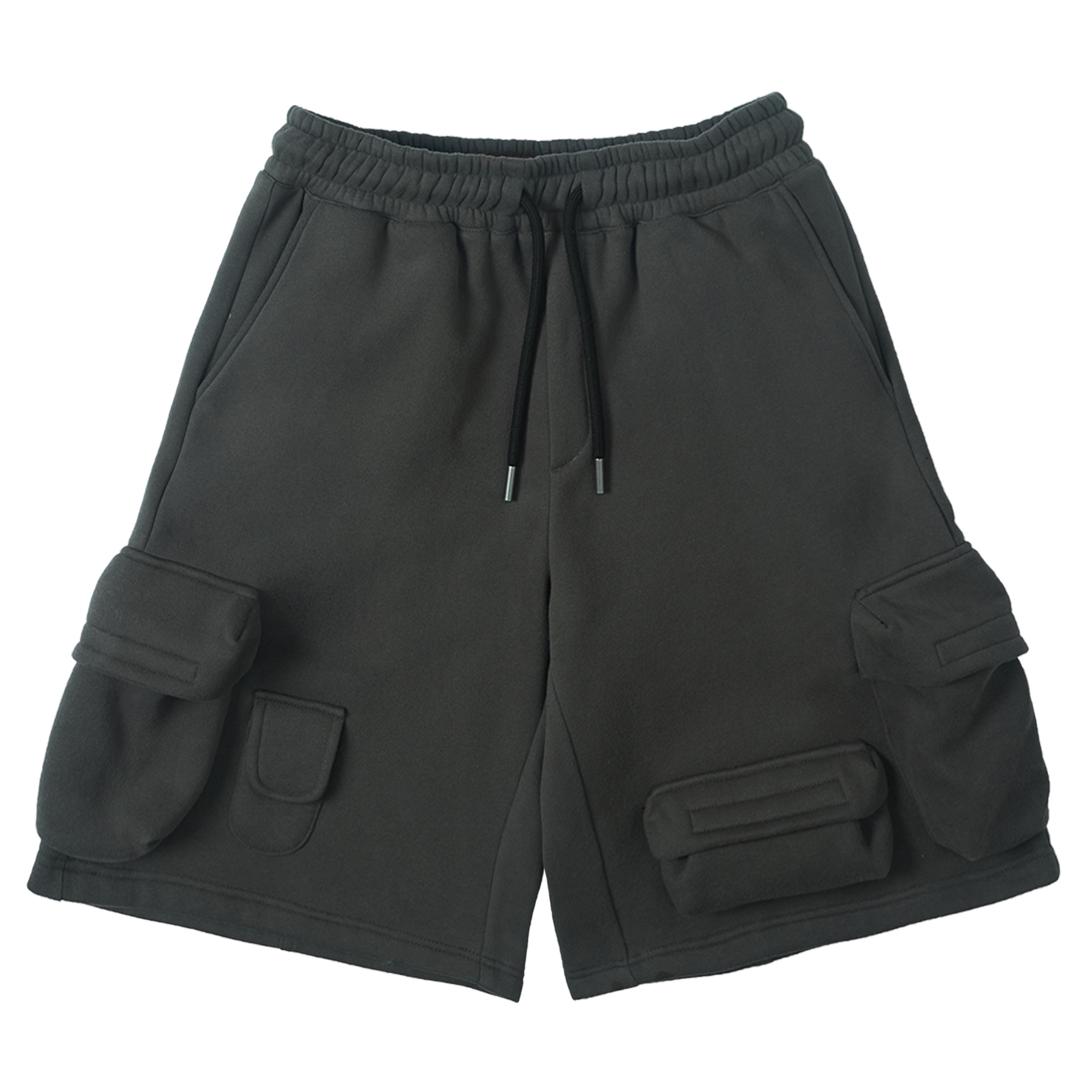 Solid Color Three-Dimensional Multi-Pocket Knitted Shorts Casual Pants Men'S Trend Straight Five-Point Pants