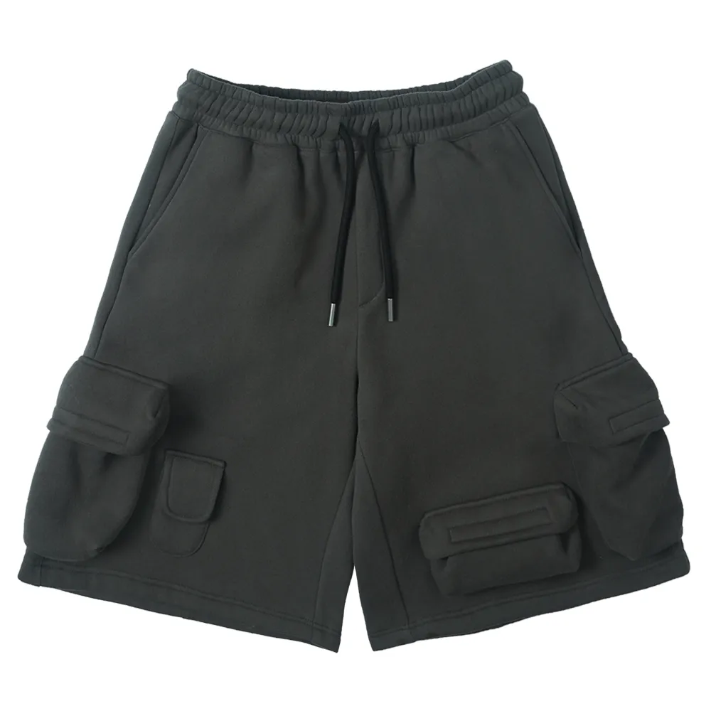 Solid Color Three-Dimensional Multi-Pocket Knitted Shorts Casual Pants Men'S Trend Straight Five-Point Pants