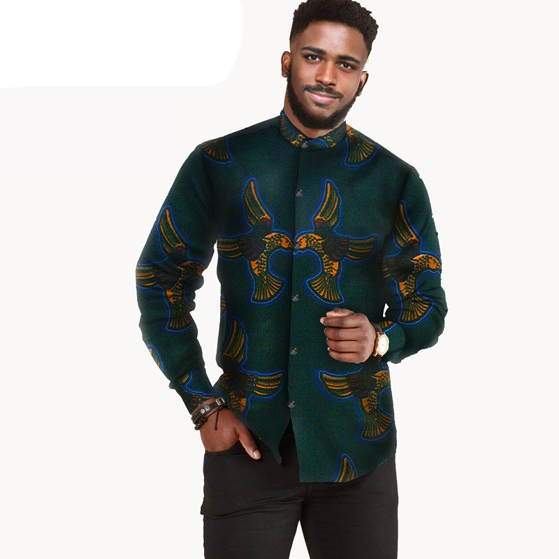Cross-Border Direct Selling One Piece African Printed Batik Cotton Men'S Shirt Afripride S112001