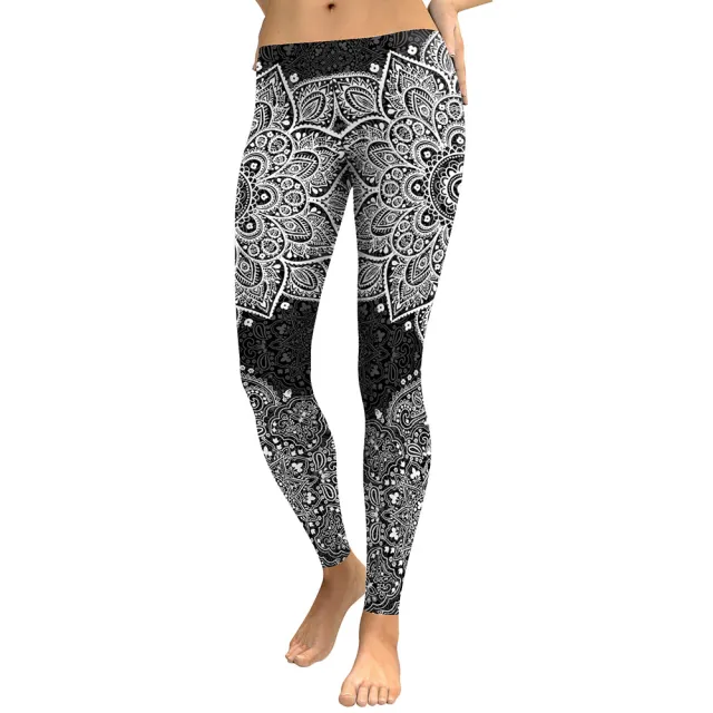 3D Digital Printing Polyester Polyester Shiny Leggings Slim Slimming European Style Women'S Trousers Black And White - Shop at LoveMi