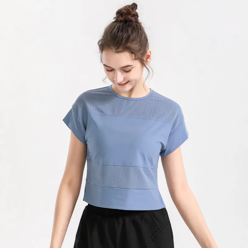 Loose And Quick-drying Stretch Yoga Clothes, Running And Quick-drying Training T-shirt, Fitness Clothes - Blue