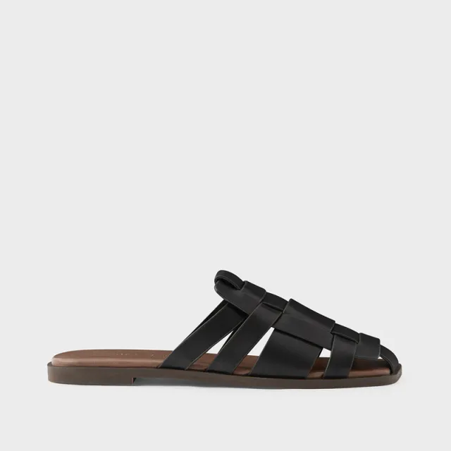 Ladies Woven Shoes Retro Square Toe Casual Mules Sandals Black - Shop at LoveMi